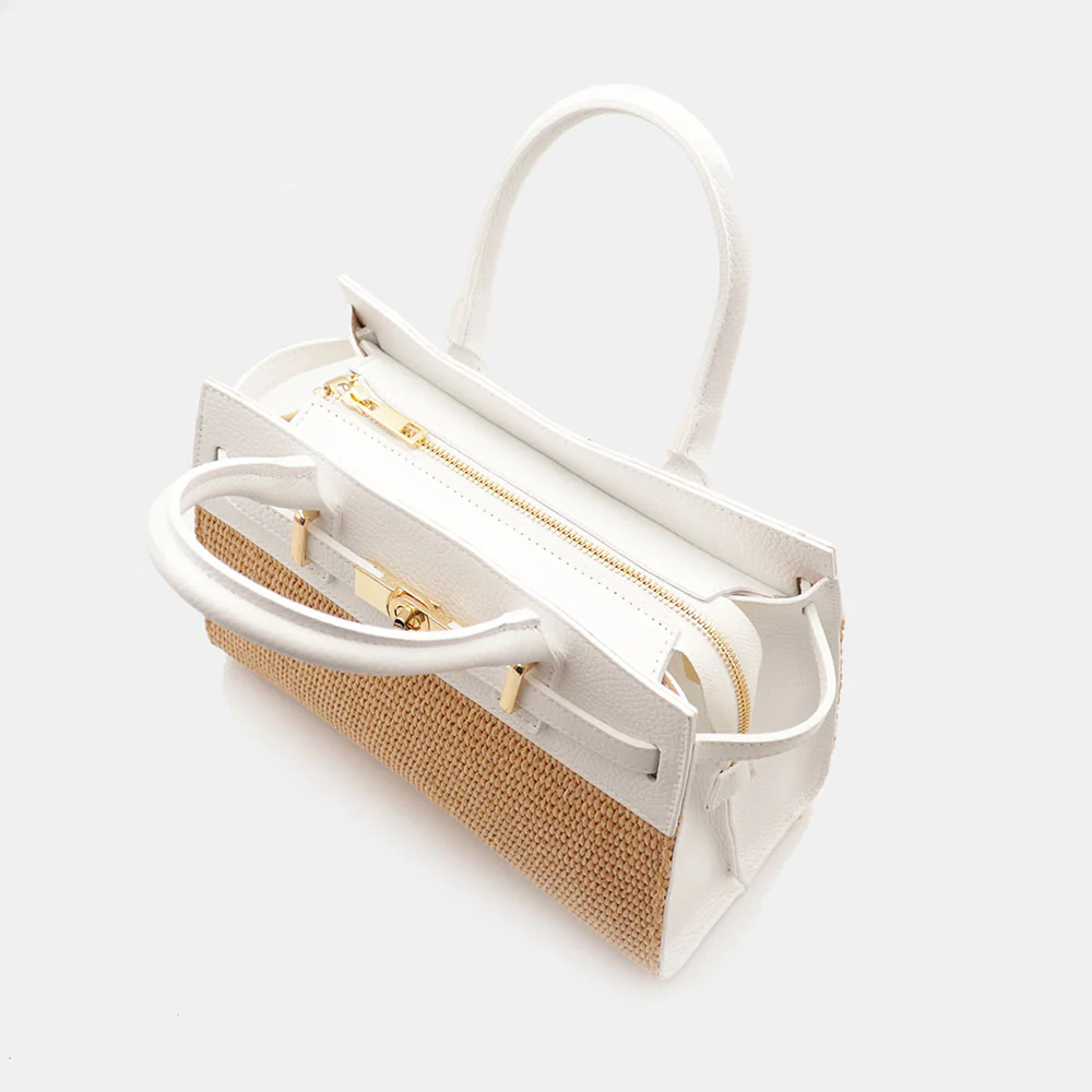 Borsa Donna a Mano VIAVERDI in Rafia e Pelle Bianca Made in Italy linea Artimino - Image 10