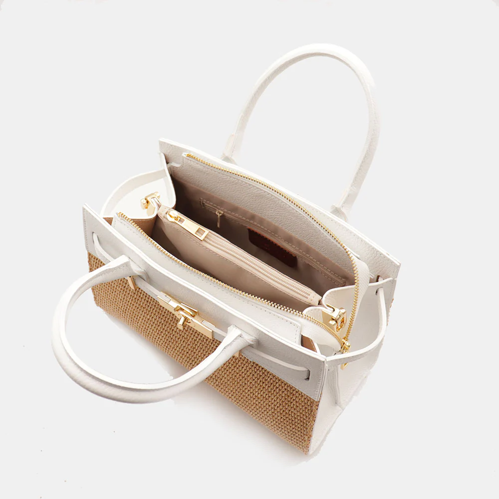 Borsa Donna a Mano VIAVERDI in Rafia e Pelle Bianca Made in Italy linea Artimino - Image 11