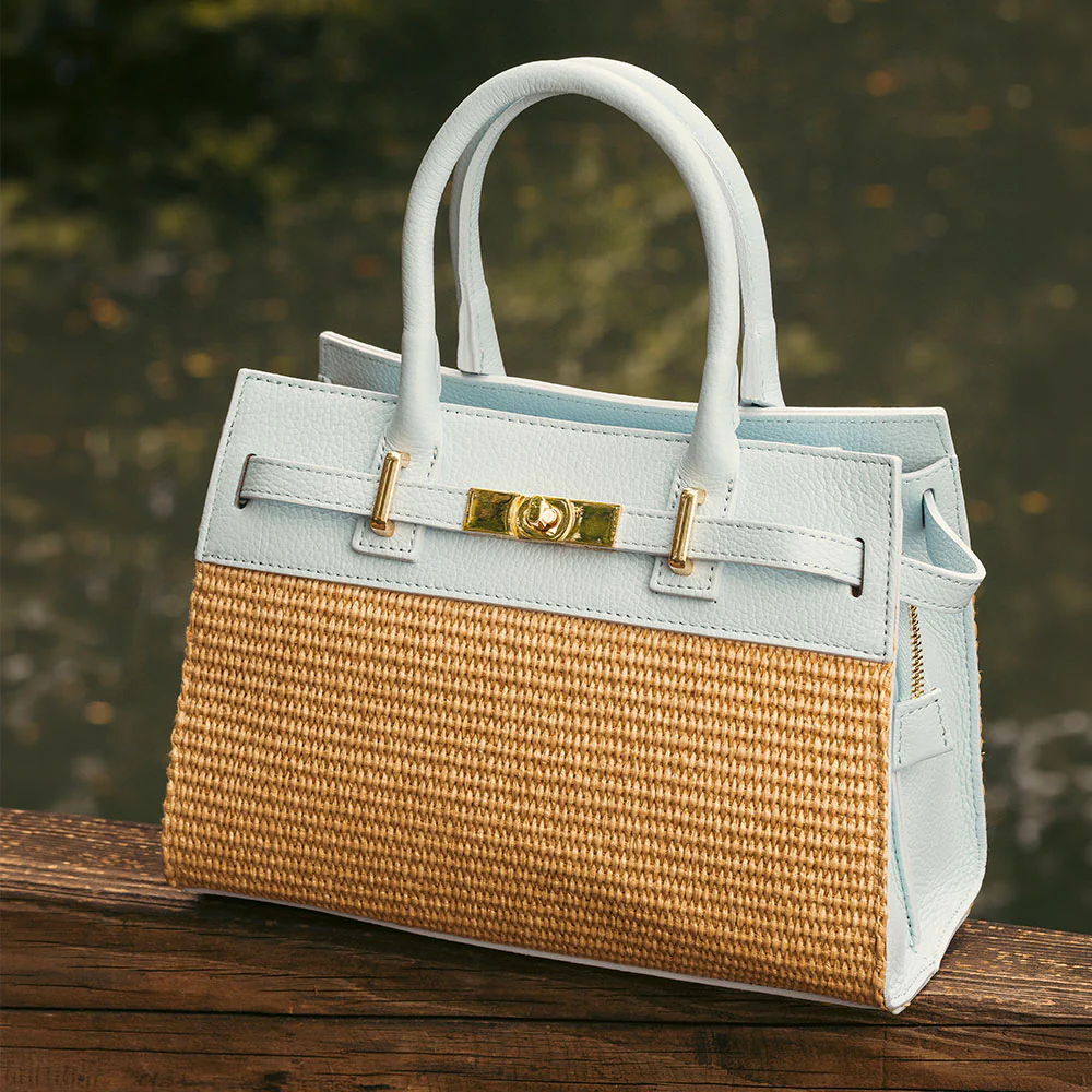 Borsa Donna a Mano VIAVERDI in Rafia e Pelle Celeste Made in Italy linea Artimino - Image 14