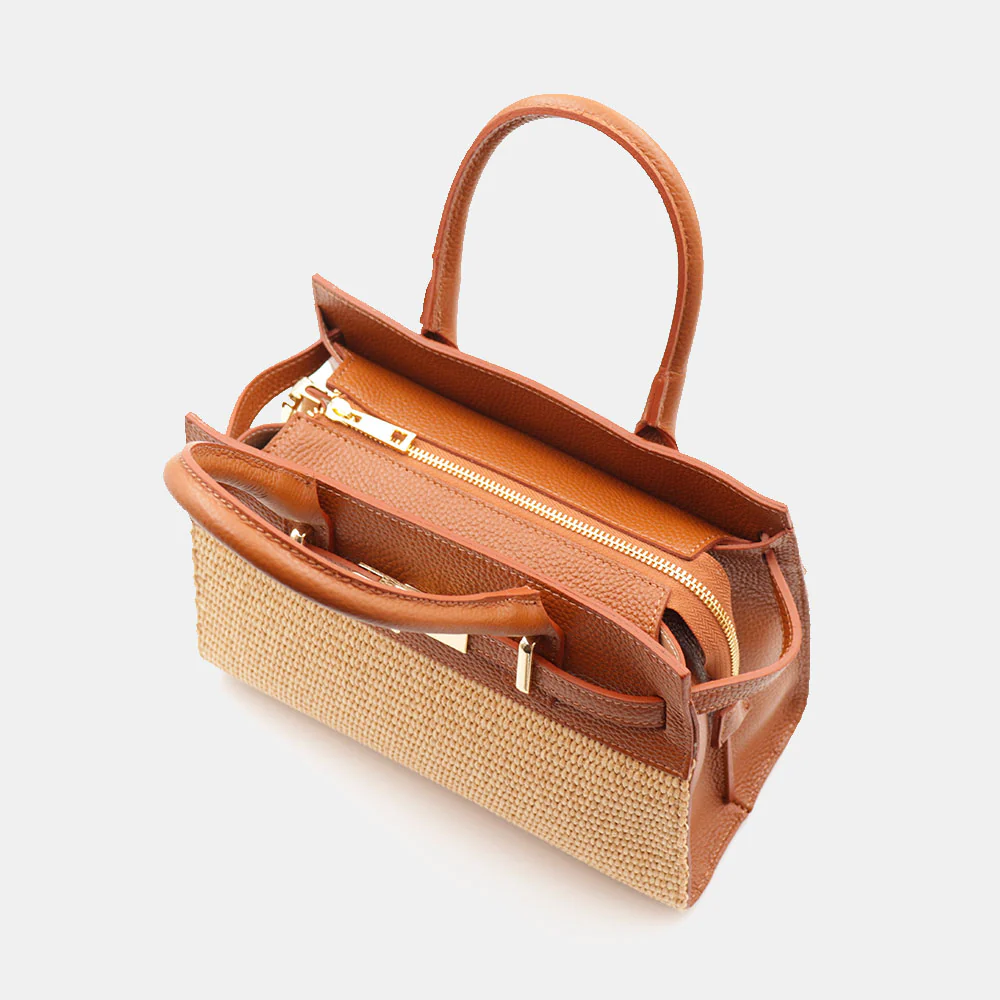 Borsa Donna a Mano VIAVERDI in Rafia e Pelle Color Cuoio Made in Italy linea Artimino - Image 10
