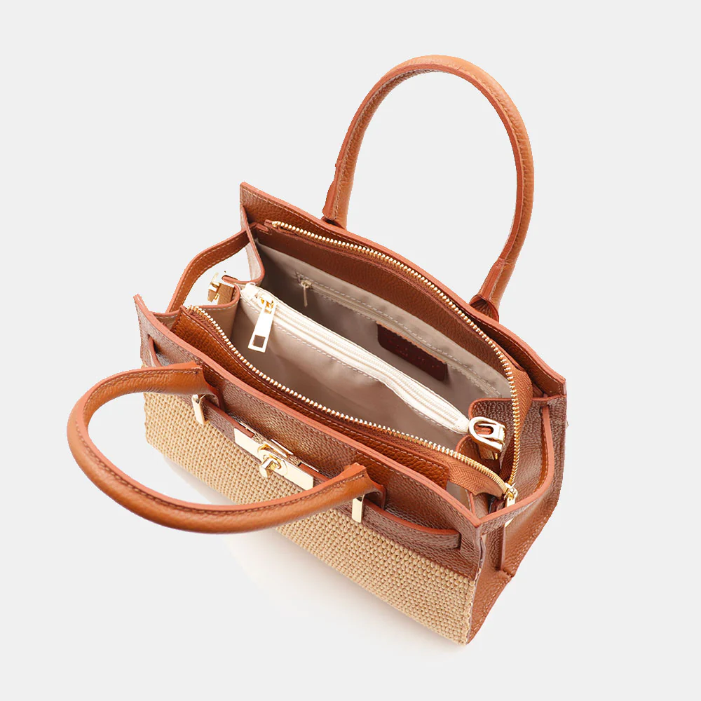 Borsa Donna a Mano VIAVERDI in Rafia e Pelle Color Cuoio Made in Italy linea Artimino - Image 11