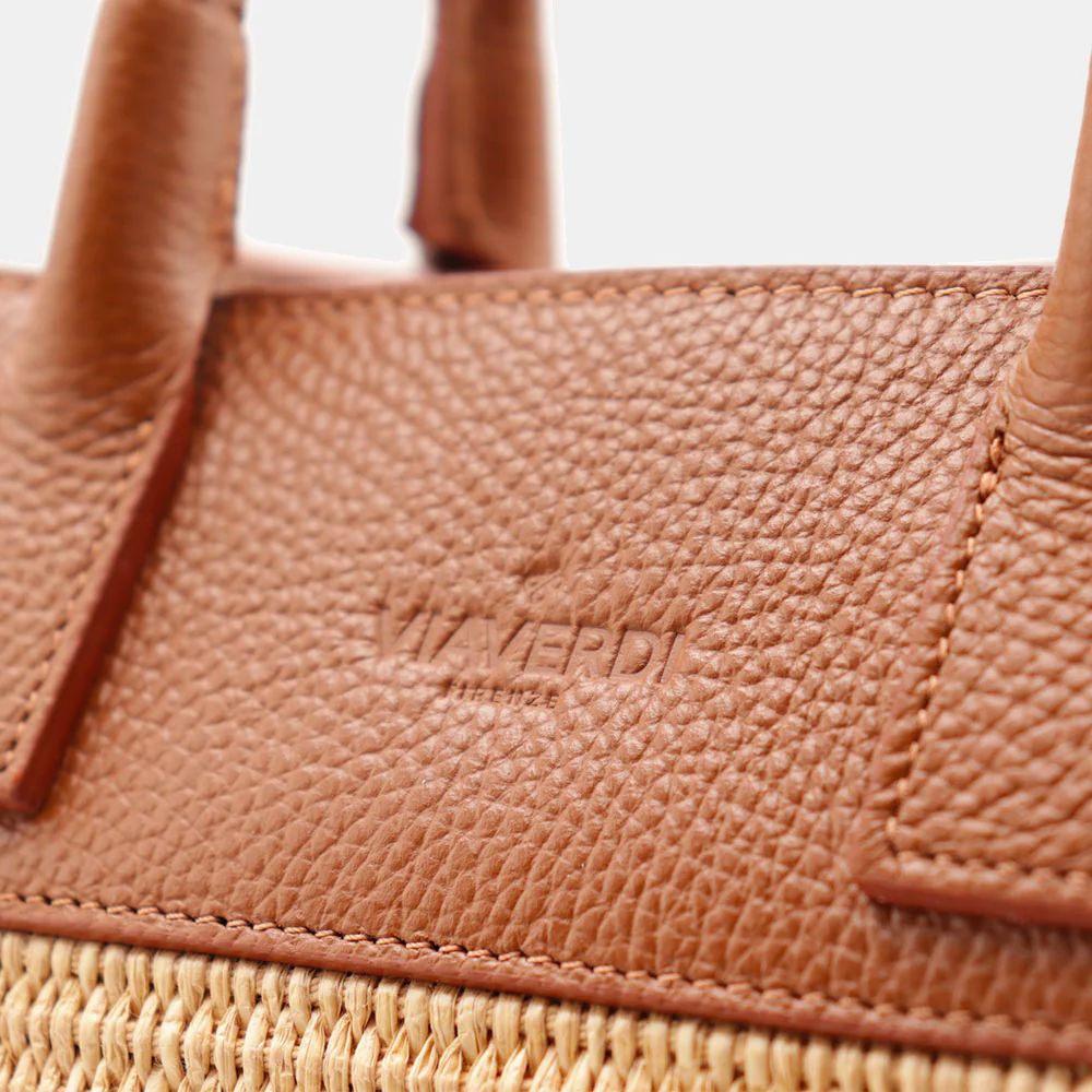 Borsa Donna a Mano VIAVERDI in Rafia e Pelle Color Cuoio Made in Italy linea Artimino - Image 12