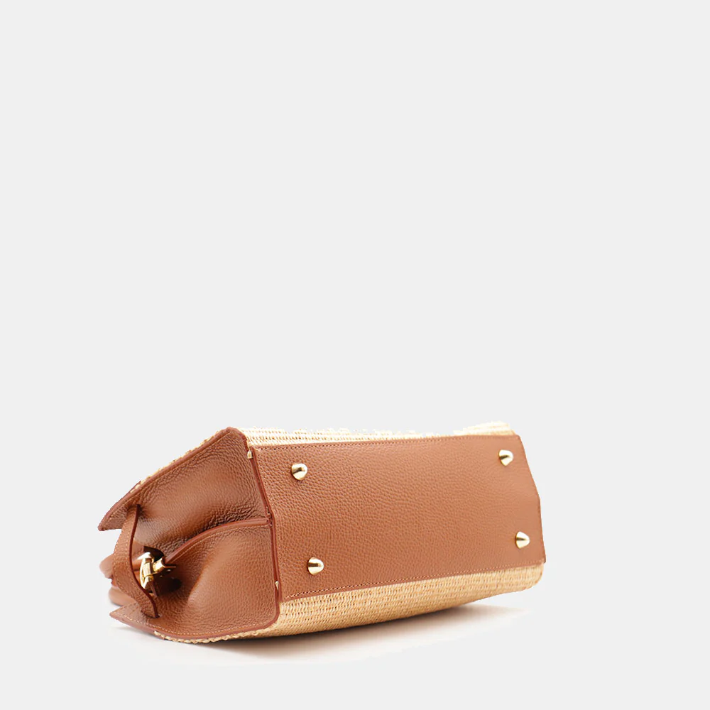 Borsa Donna a Mano VIAVERDI in Rafia e Pelle Color Cuoio Made in Italy linea Artimino - Image 13
