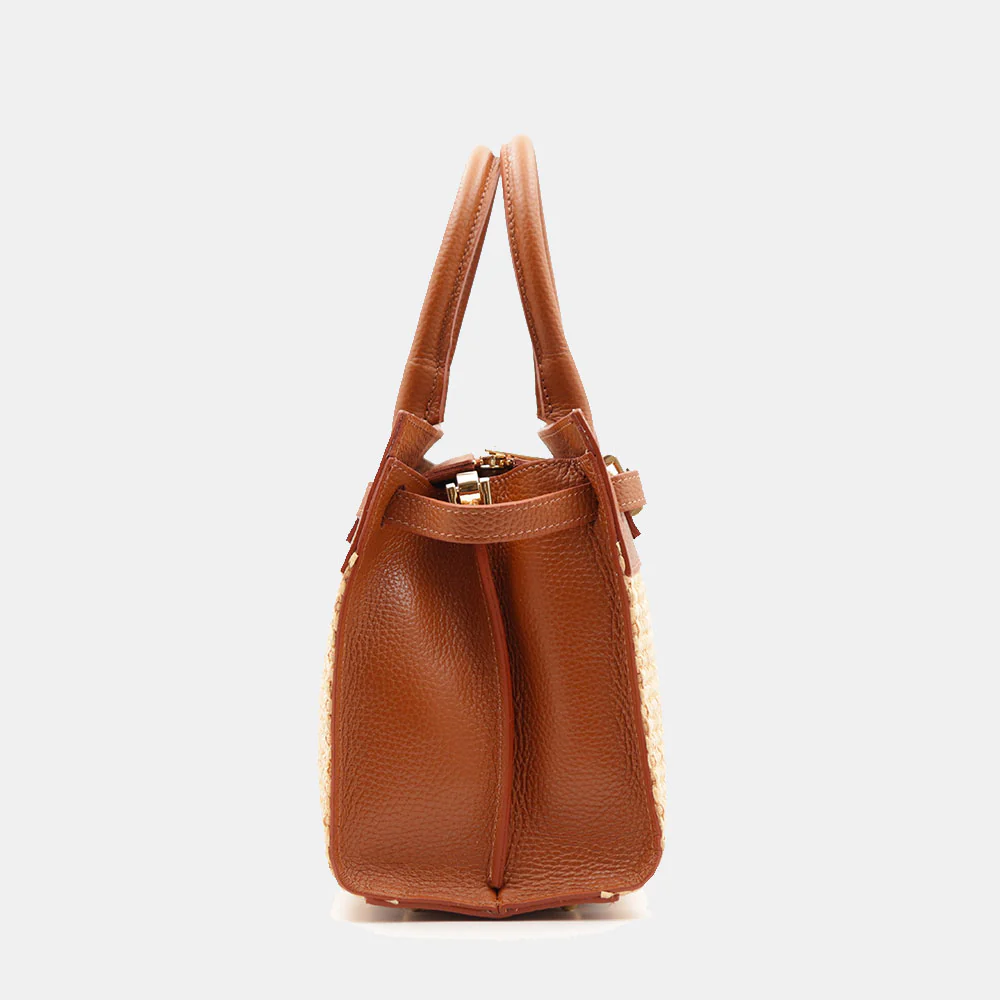 Borsa Donna a Mano VIAVERDI in Rafia e Pelle Color Cuoio Made in Italy linea Artimino - Image 9