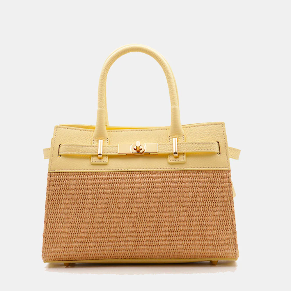 Borsa Donna a Mano VIAVERDI in Rafia e Pelle Gialla Made in Italy linea Artimino