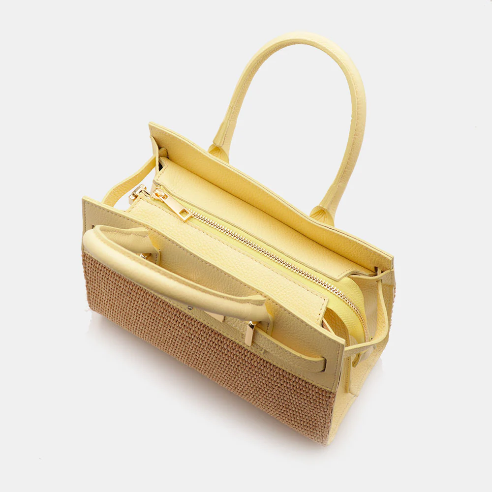 Borsa Donna a Mano VIAVERDI in Rafia e Pelle Gialla Made in Italy linea Artimino - Image 10