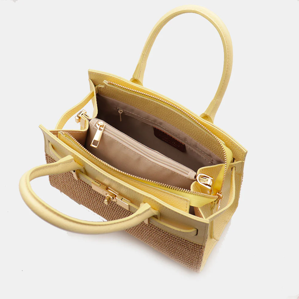 Borsa Donna a Mano VIAVERDI in Rafia e Pelle Gialla Made in Italy linea Artimino - Image 11