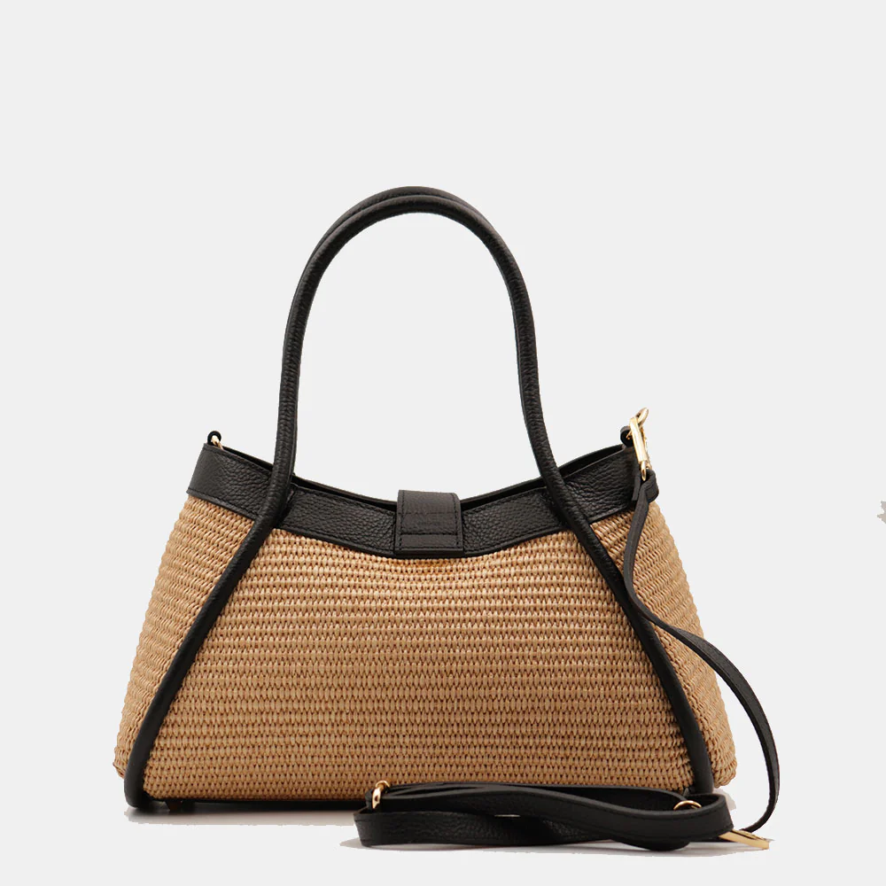 Borsa Donna a Mano VIAVERDI in Rafia e Pelle Nera Made in Italy linea Cortona - Image 9