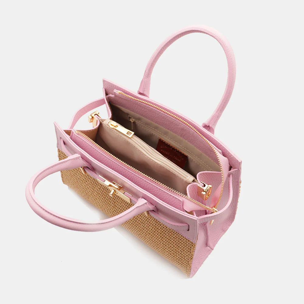 Borsa Donna a Mano VIAVERDI in Rafia e Pelle Rosa Made in Italy linea Artimino - Image 10