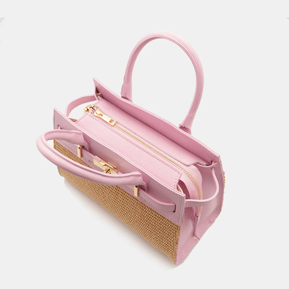 Borsa Donna a Mano VIAVERDI in Rafia e Pelle Rosa Made in Italy linea Artimino - Image 9