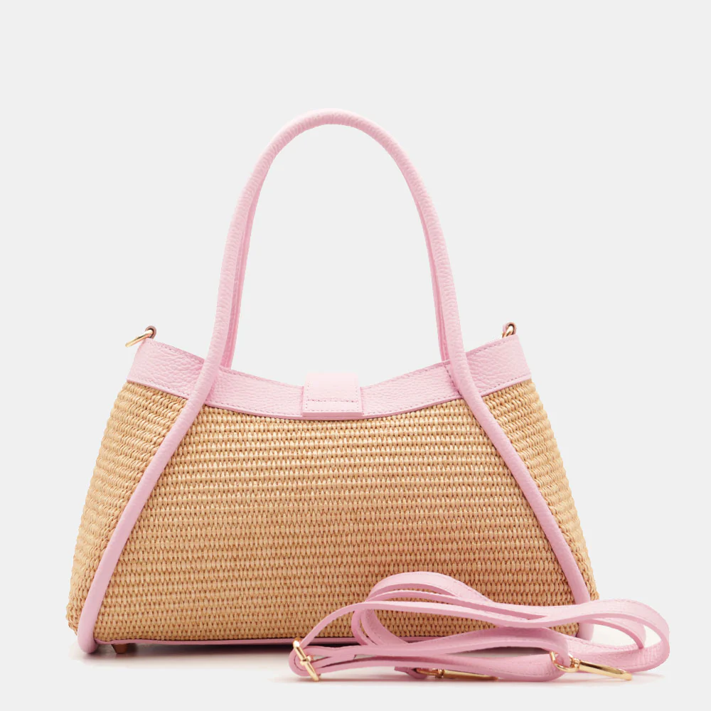 Borsa Donna a Mano VIAVERDI in Rafia e Pelle Rosa Made in Italy linea Cortona - Image 6