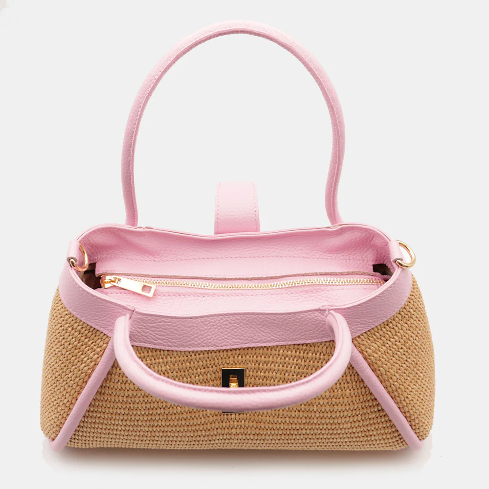 Borsa Donna a Mano VIAVERDI in Rafia e Pelle Rosa Made in Italy linea Cortona - Image 8