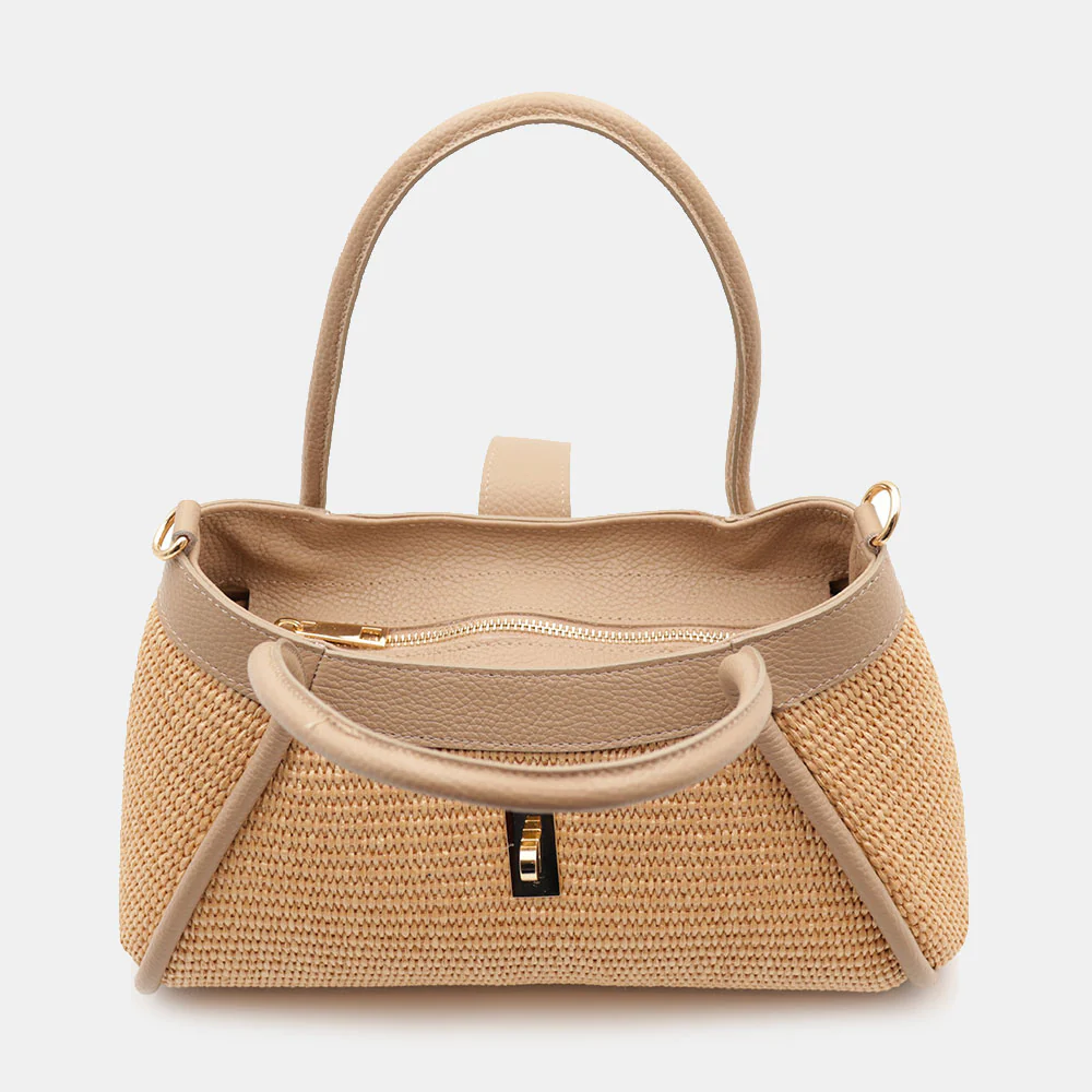 Borsa Donna a Mano VIAVERDI in Rafia e Pelle Taupe Made in Italy linea Cortona - Image 7