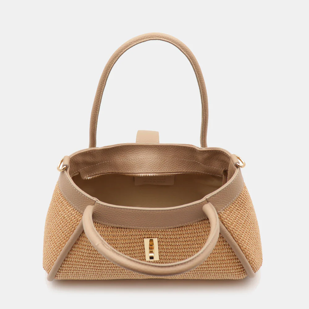 Borsa Donna a Mano VIAVERDI in Rafia e Pelle Taupe Made in Italy linea Cortona - Image 8