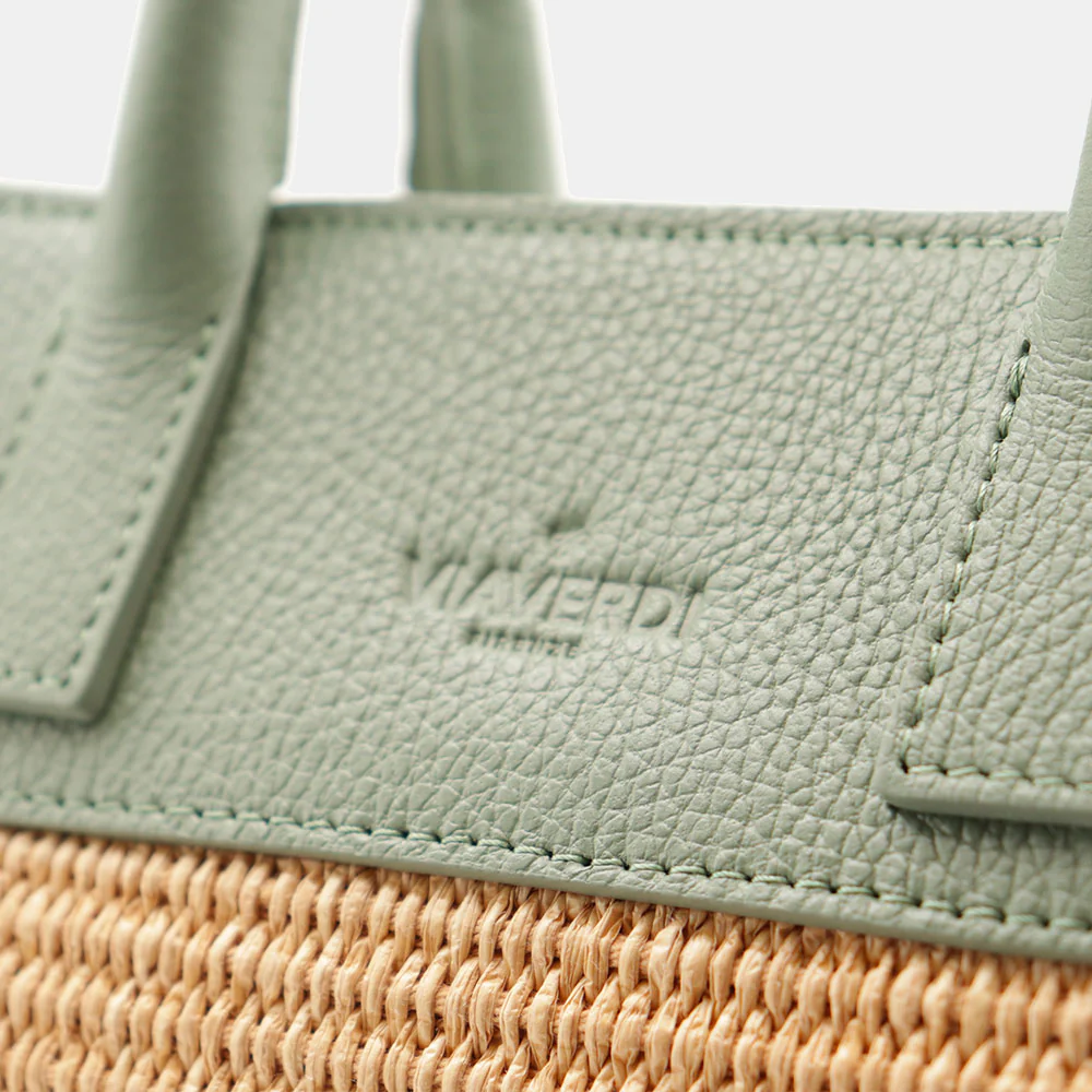 Borsa Donna a Mano VIAVERDI in Rafia e Pelle Verde Menta Made in Italy linea Artimino - Image 13