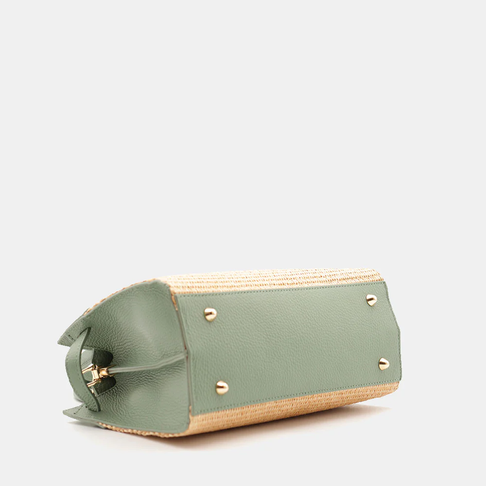 Borsa Donna a Mano VIAVERDI in Rafia e Pelle Verde Menta Made in Italy linea Artimino - Image 14