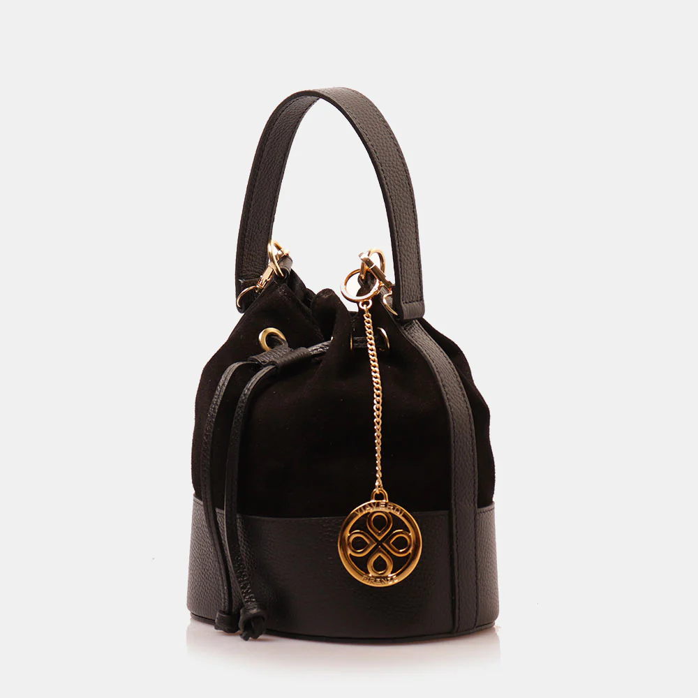 Borsa Donna a Secchiello VIAVERDI in Camoscio e Pelle Nero Made in Italy linea Pienza - Image 2