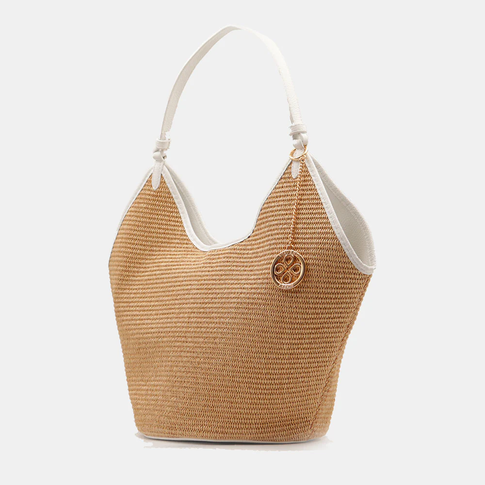 Borsa Donna a Spalla Grande VIAVERDI in Rafia e Pelle Bianca Made in Italy linea Cortona - Image 3
