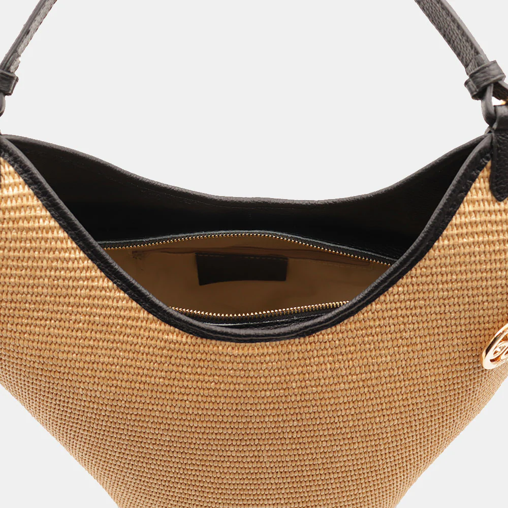 Borsa Donna a Spalla Grande VIAVERDI in Rafia e Pelle Nera Made in Italy linea Cortona - Image 10