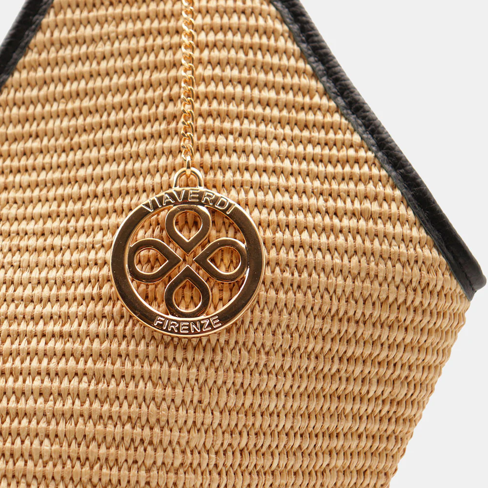Borsa Donna a Spalla Grande VIAVERDI in Rafia e Pelle Nera Made in Italy linea Cortona - Image 11