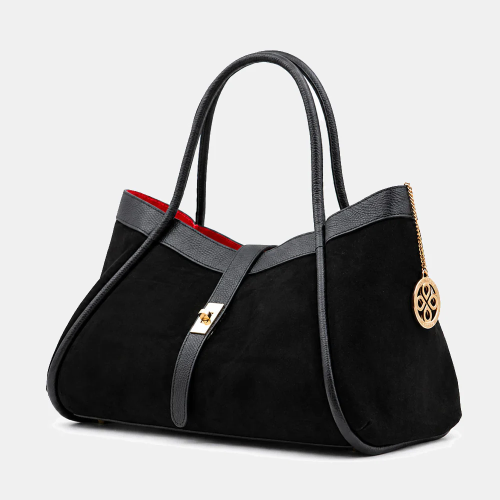 Borsa Donna a Spalla VIAVERDI in Camoscio e Pelle Nera Made in Italy linea Cortona - Image 3