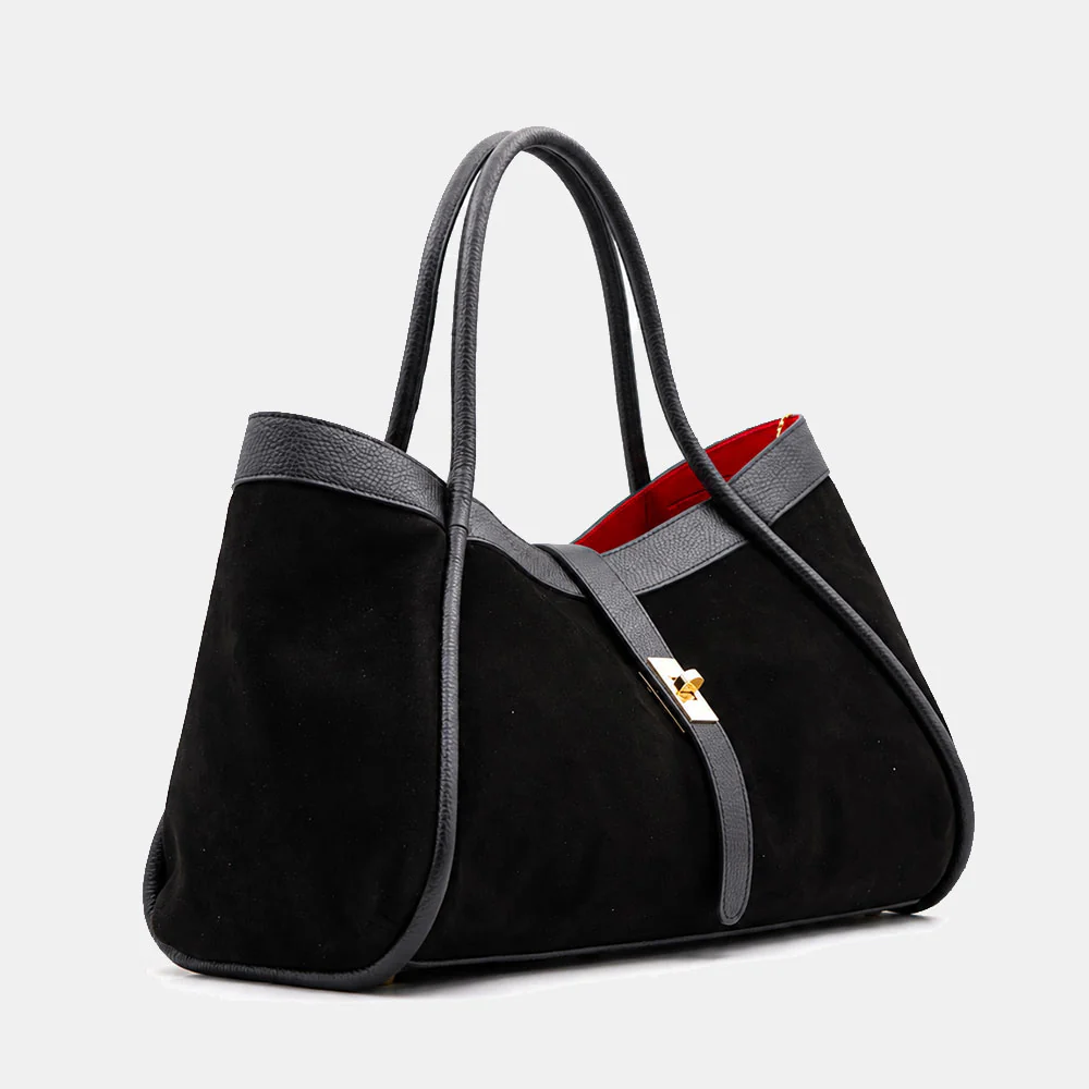 Borsa Donna a Spalla VIAVERDI in Camoscio e Pelle Nera Made in Italy linea Cortona - Image 4