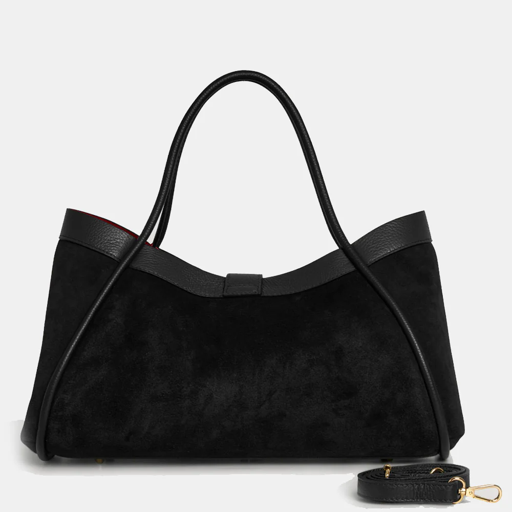 Borsa Donna a Spalla VIAVERDI in Camoscio e Pelle Nera Made in Italy linea Cortona - Image 6