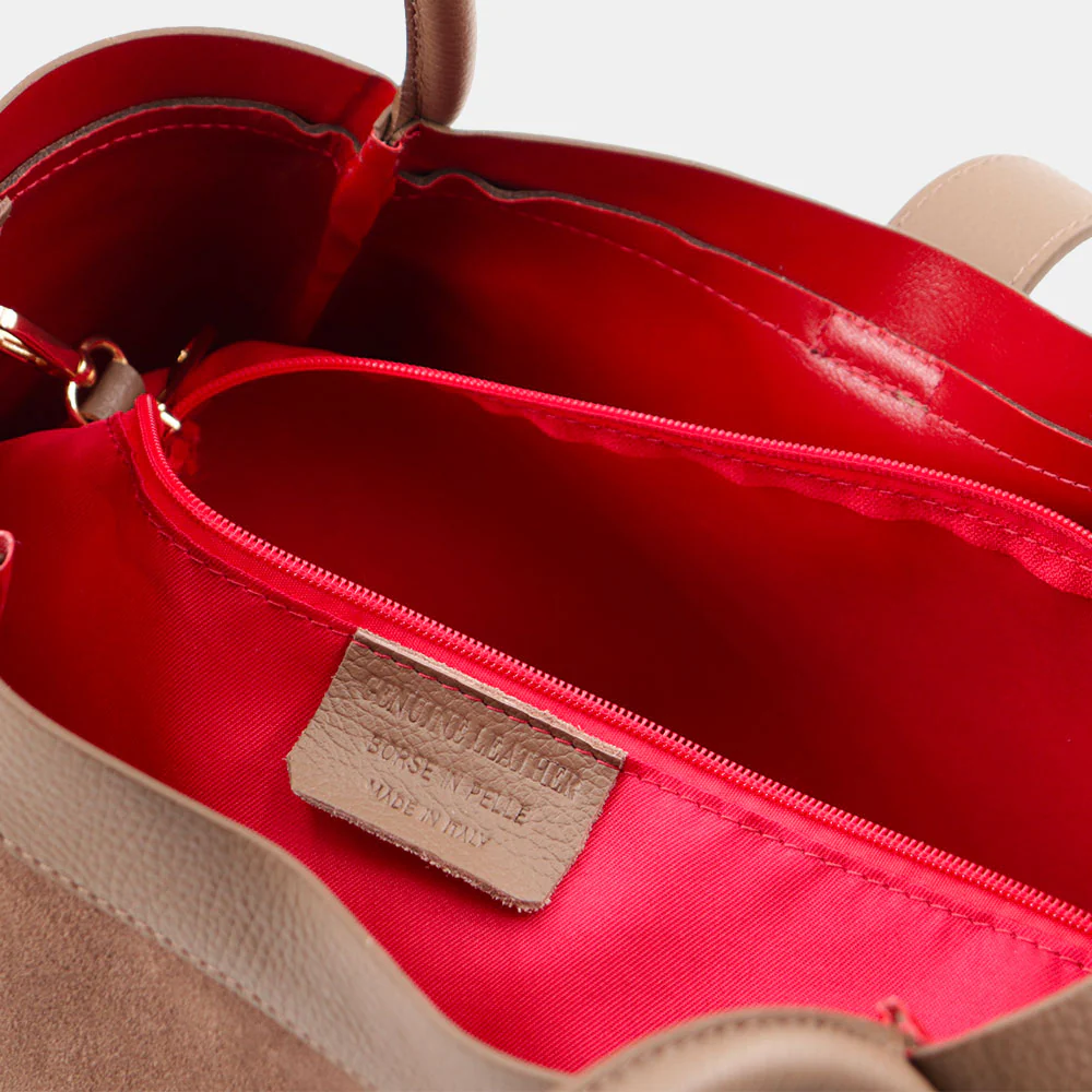 Borsa Donna a Spalla VIAVERDI in Camoscio e Pelle Taupe Made in Italy linea Cortona - Image 11