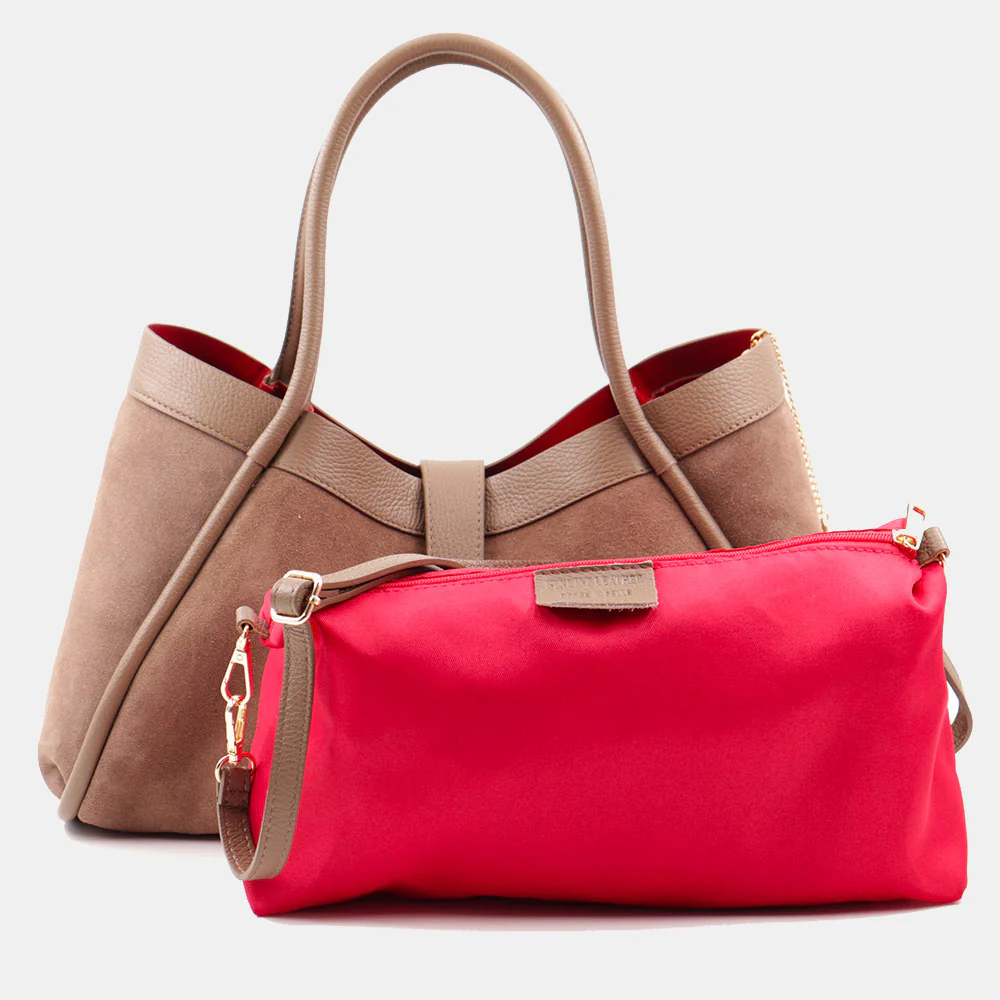 Borsa Donna a Spalla VIAVERDI in Camoscio e Pelle Taupe Made in Italy linea Cortona - Image 12