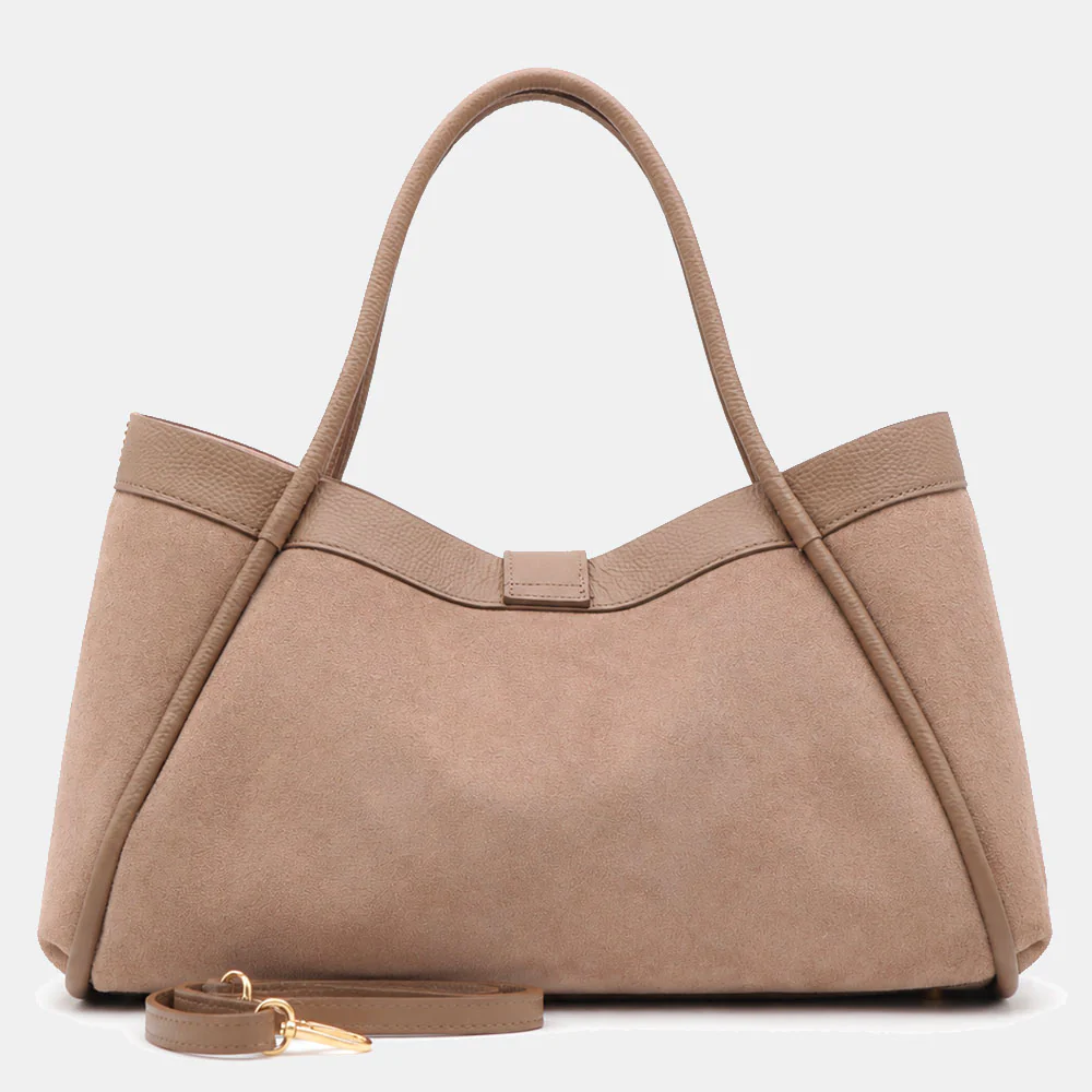 Borsa Donna a Spalla VIAVERDI in Camoscio e Pelle Taupe Made in Italy linea Cortona - Image 6