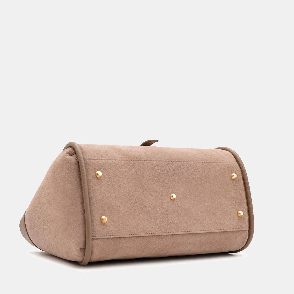 Borsa Donna a Spalla VIAVERDI in Camoscio e Pelle Taupe Made in Italy linea Cortona - Image 8