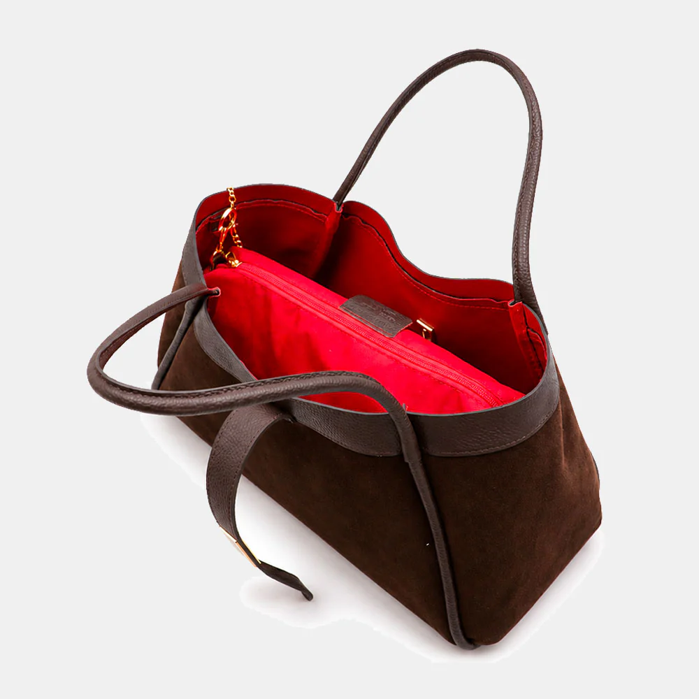Borsa Donna a Spalla VIAVERDI in Camoscio e Pelle Testa di Moro Made in Italy linea Cortona - Image 10
