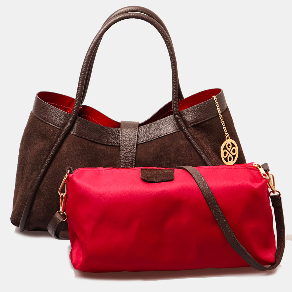 Borsa Donna a Spalla VIAVERDI in Camoscio e Pelle Testa di Moro Made in Italy linea Cortona - Image 11
