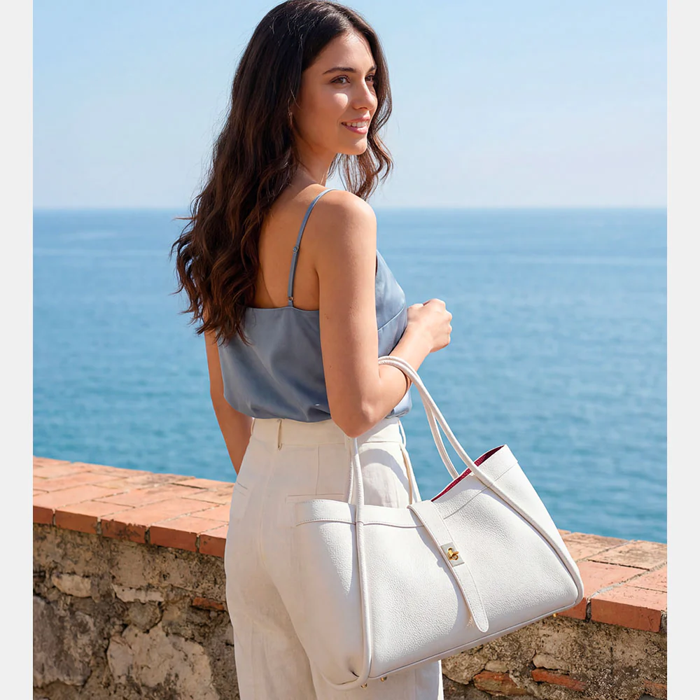 Borsa Donna a Spalla VIAVERDI in Pelle Bianca Made in Italy linea Cortona - Image 2