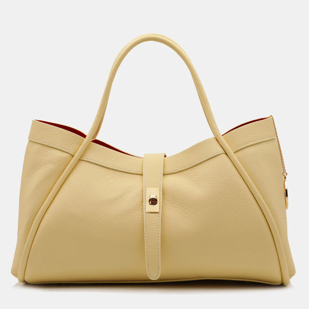 Borsa Donna a Spalla VIAVERDI in Pelle Gialla Chiaro Made in Italy linea Cortona