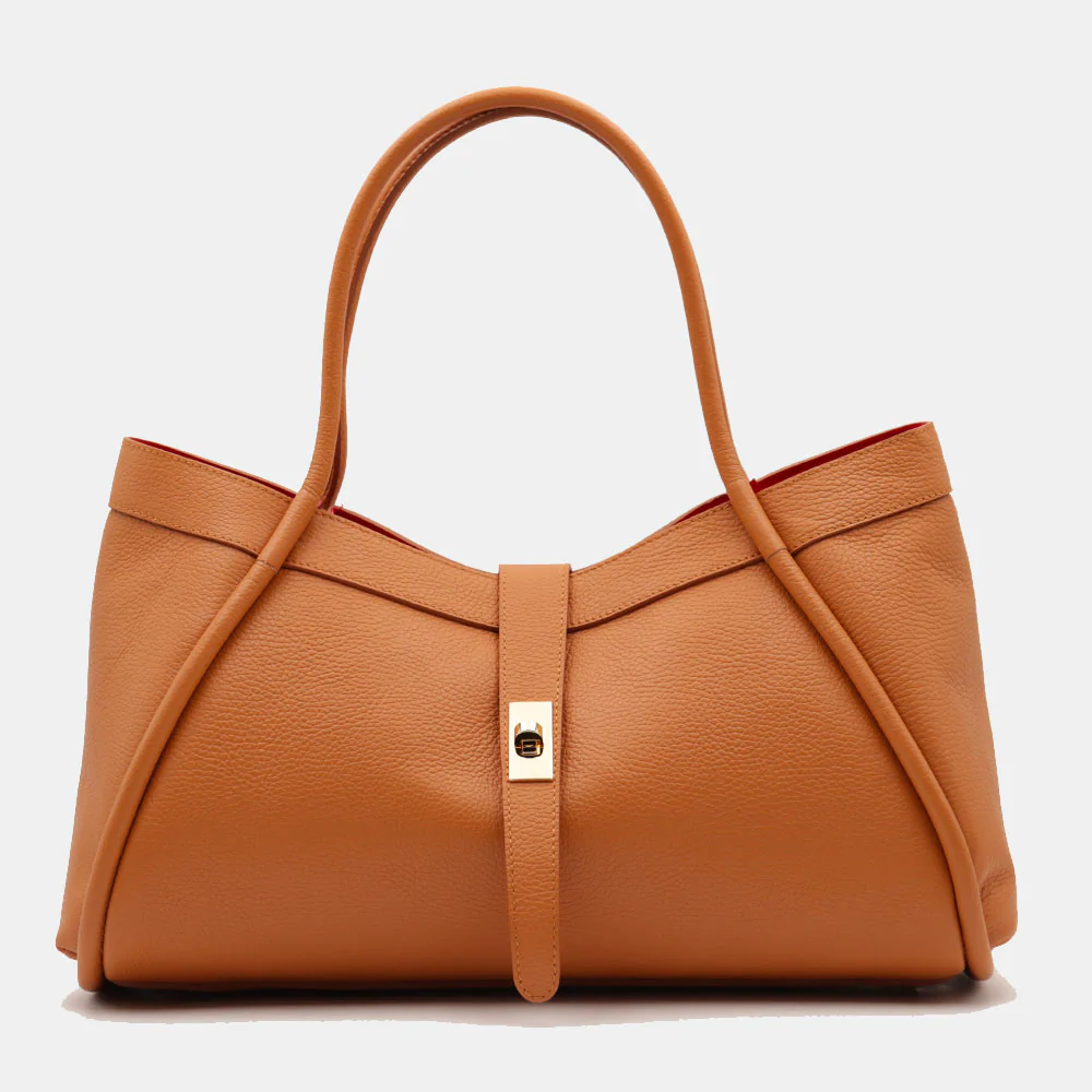 Borsa Donna a Spalla VIAVERDI in Pelle Marrone Chiaro Made in Italy linea Cortona