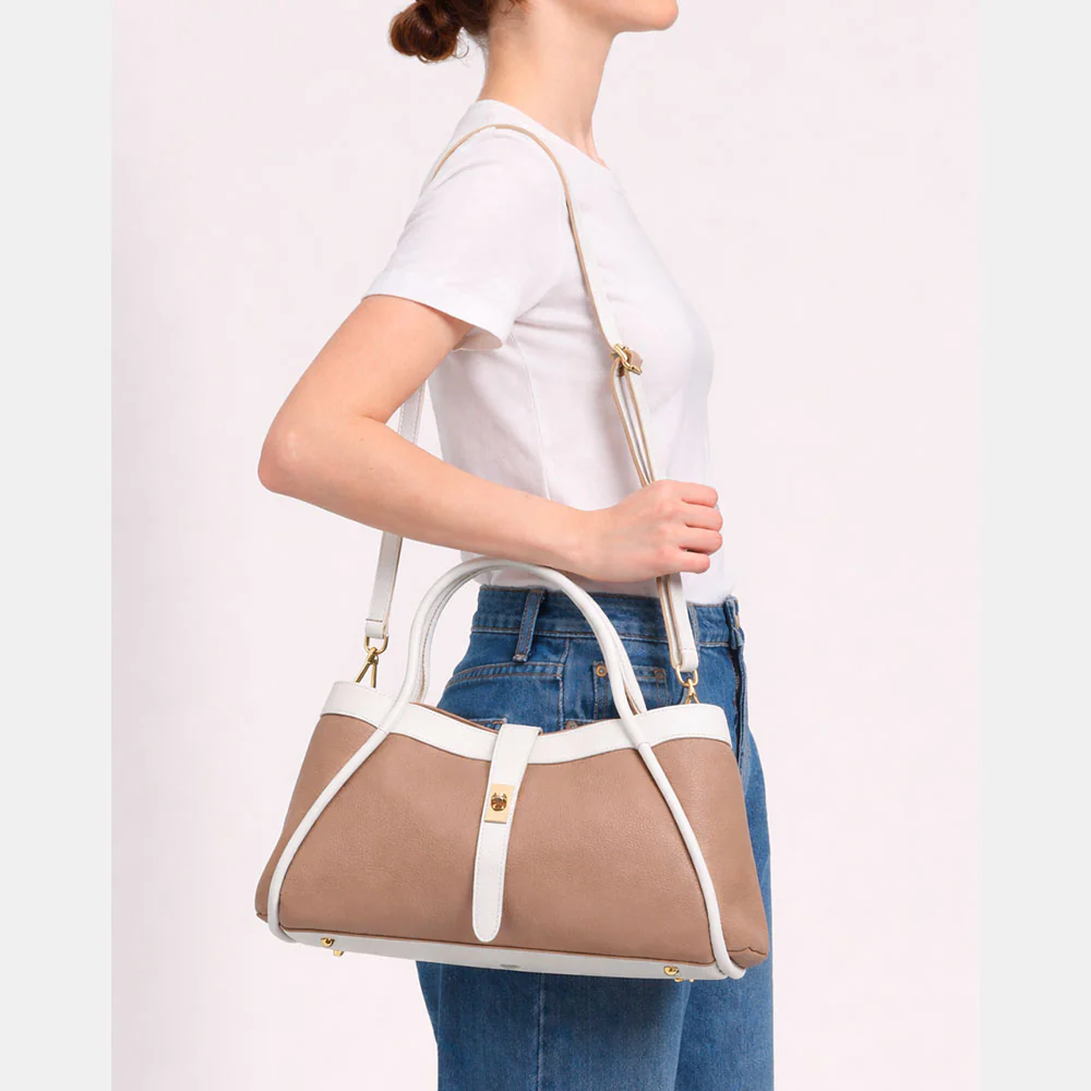 Borsa Donna a Spalla VIAVERDI in Pelle Taupe Chiaro Made in Italy linea Cortona - Image 12