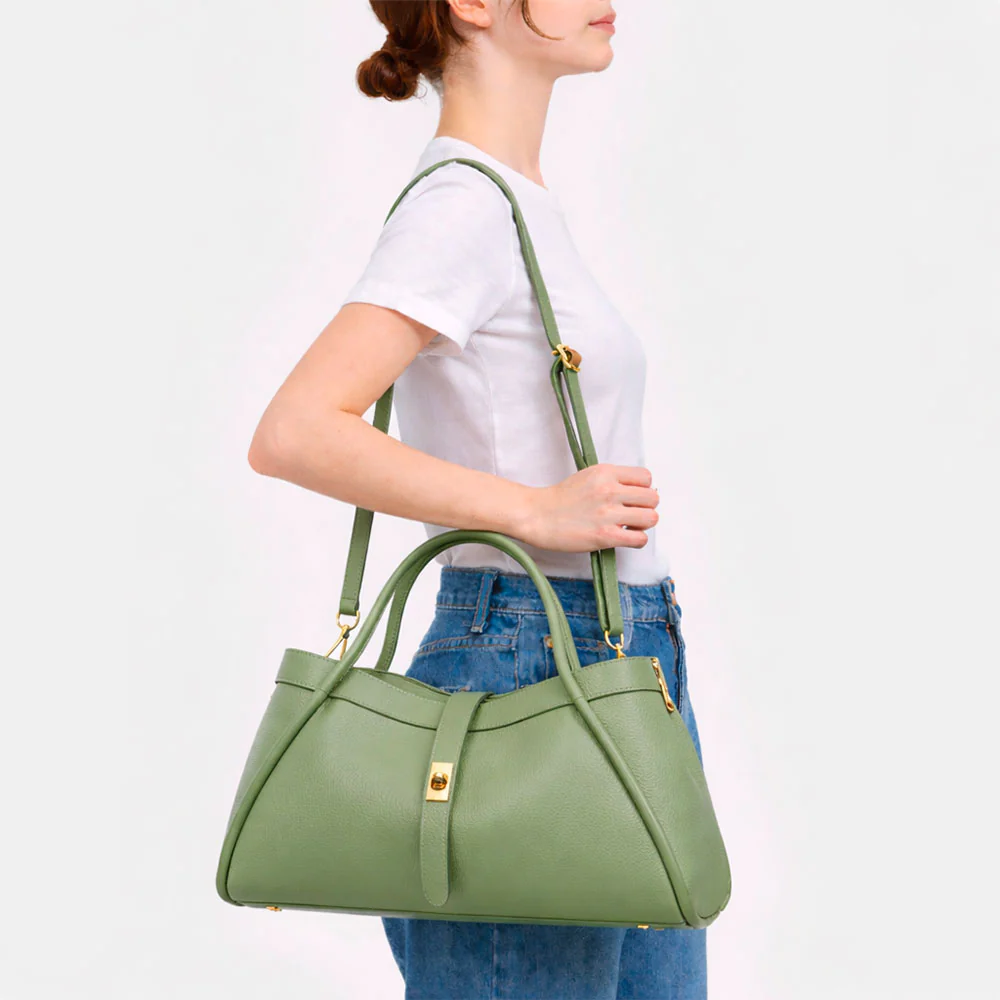Borsa Donna a Spalla VIAVERDI in Pelle Verde Salvia Made in Italy linea Cortona - Image 12