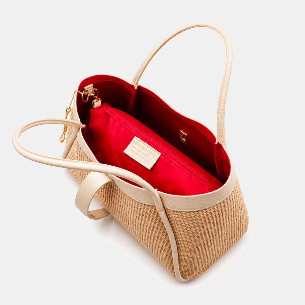 Borsa Donna a Spalla VIAVERDI in Rafia e Pelle Avorio Made in Italy linea Cortona - Image 10