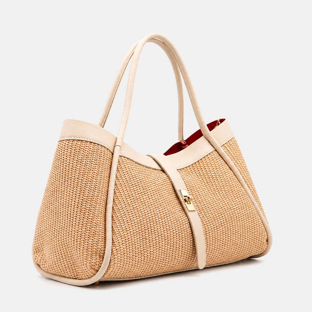 Borsa Donna a Spalla VIAVERDI in Rafia e Pelle Avorio Made in Italy linea Cortona - Image 4