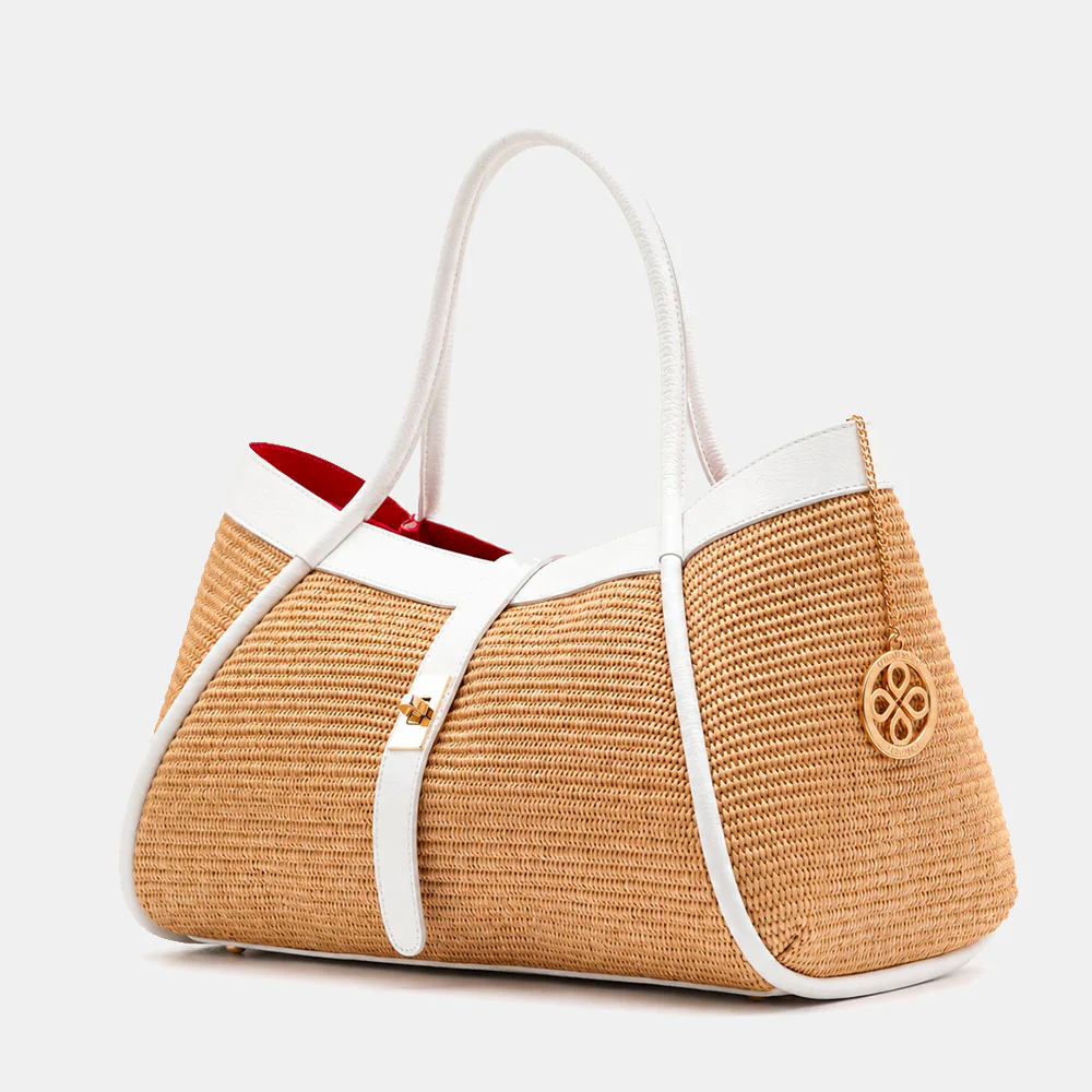 Borsa Donna a Spalla VIAVERDI in Rafia e Pelle Bianca Made in Italy linea Cortona - Image 3