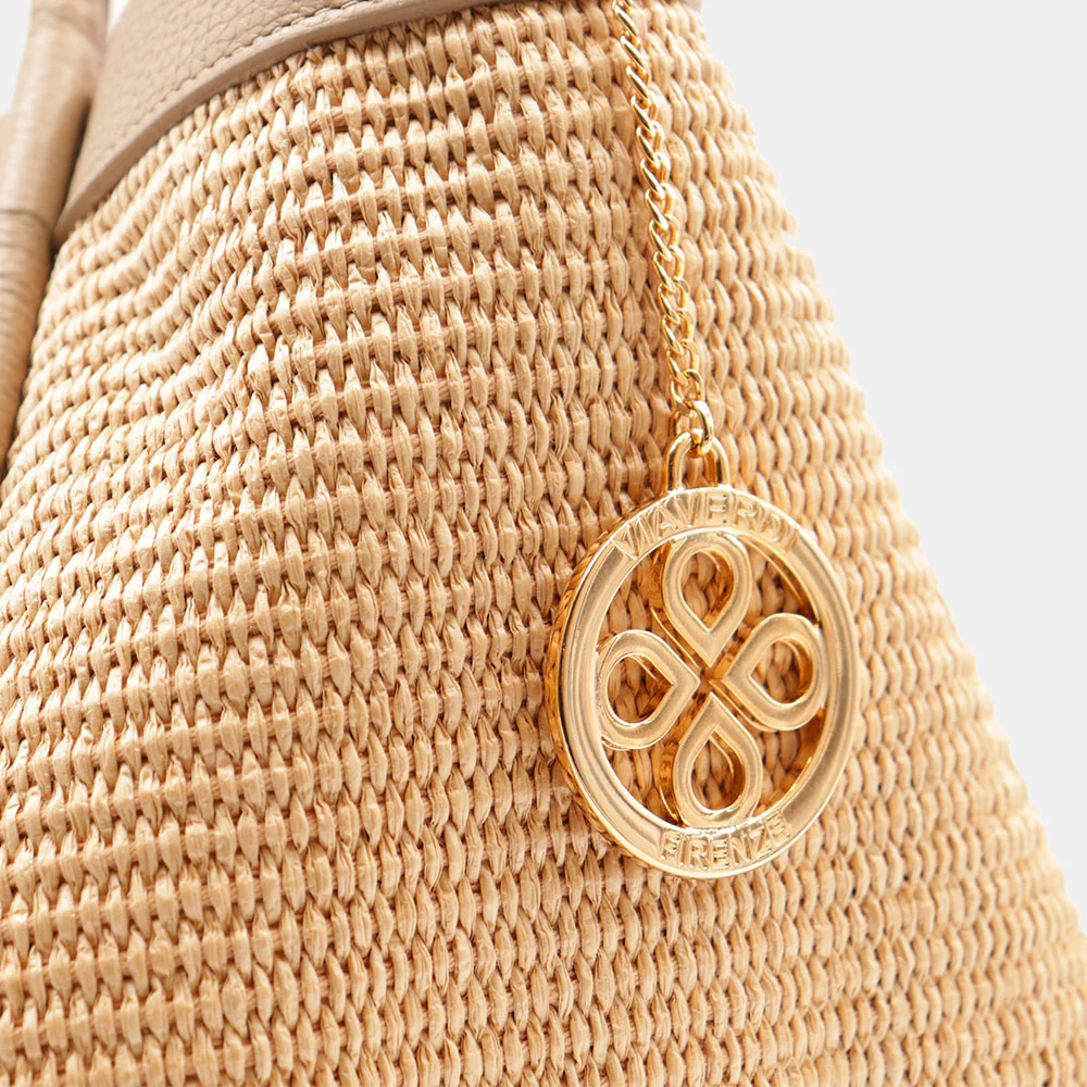 Borsa Donna a Spalla VIAVERDI in Rafia e Pelle Taupe Made in Italy linea Cortona - Image 13