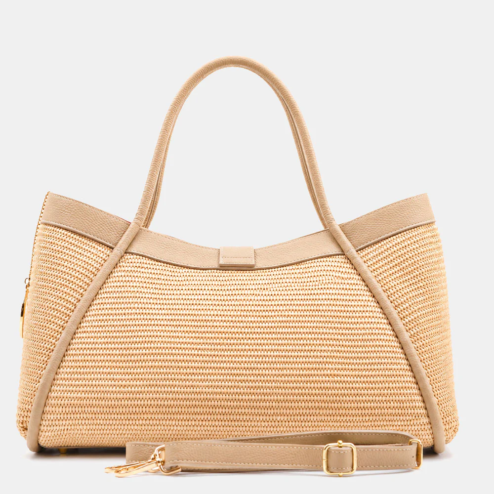Borsa Donna a Spalla VIAVERDI in Rafia e Pelle Taupe Made in Italy linea Cortona - Image 9