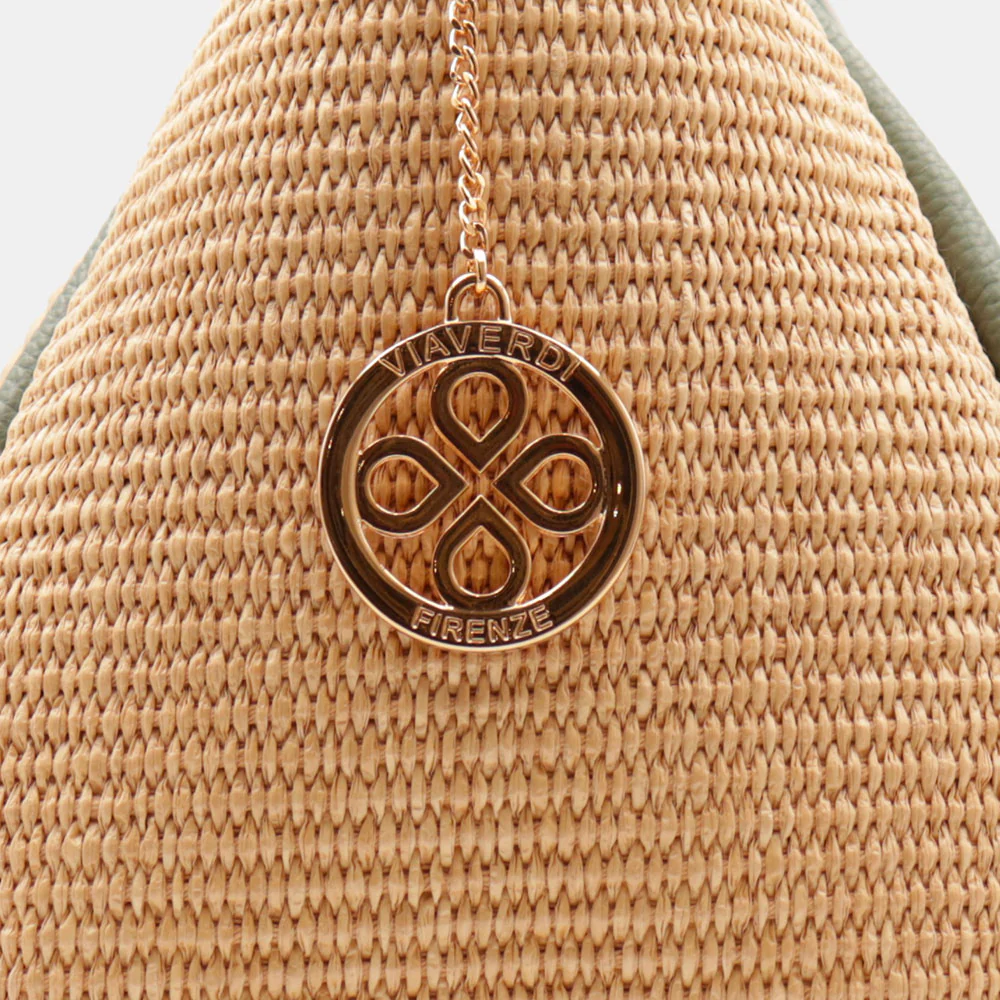 Borsa Donna a Spalla VIAVERDI in Rafia e Pelle Verde Menta Made in Italy linea Cortona - Image 12