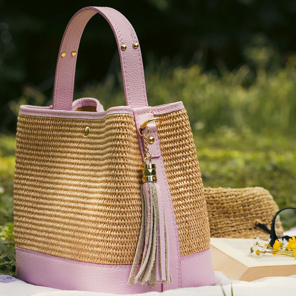 Borsa Donna Secchiello a Mano VIAVERDI in Pelle Rosa e Rafia Made in Italy linea Fiesole - Image 11
