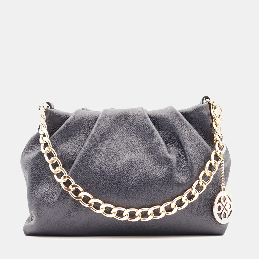 Borsa Hobo a Spalla con Catena VIAVERDI in Pelle Blu Made in Italy linea Monteriggioni