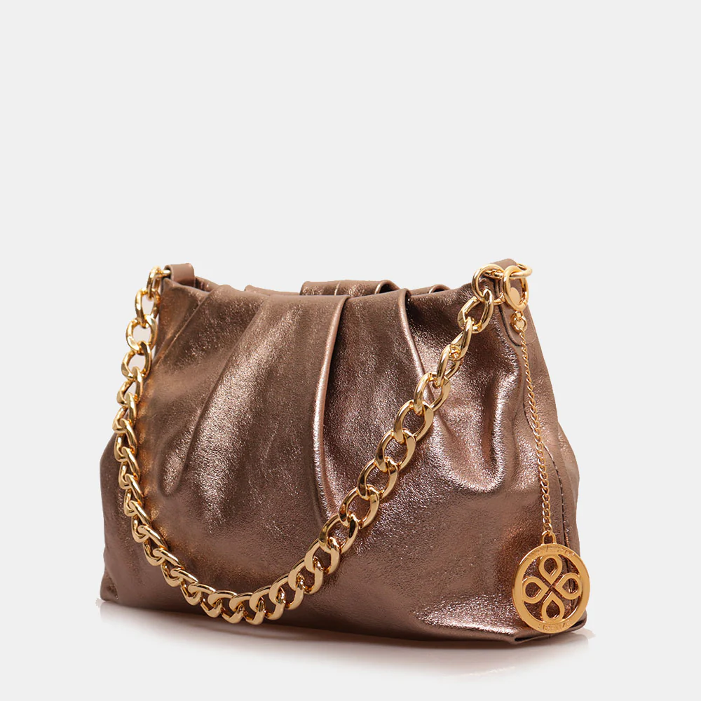 Borsa Hobo a Spalla con Catena VIAVERDI in Pelle Bronzo Made in Italy linea Monteriggioni - Image 3