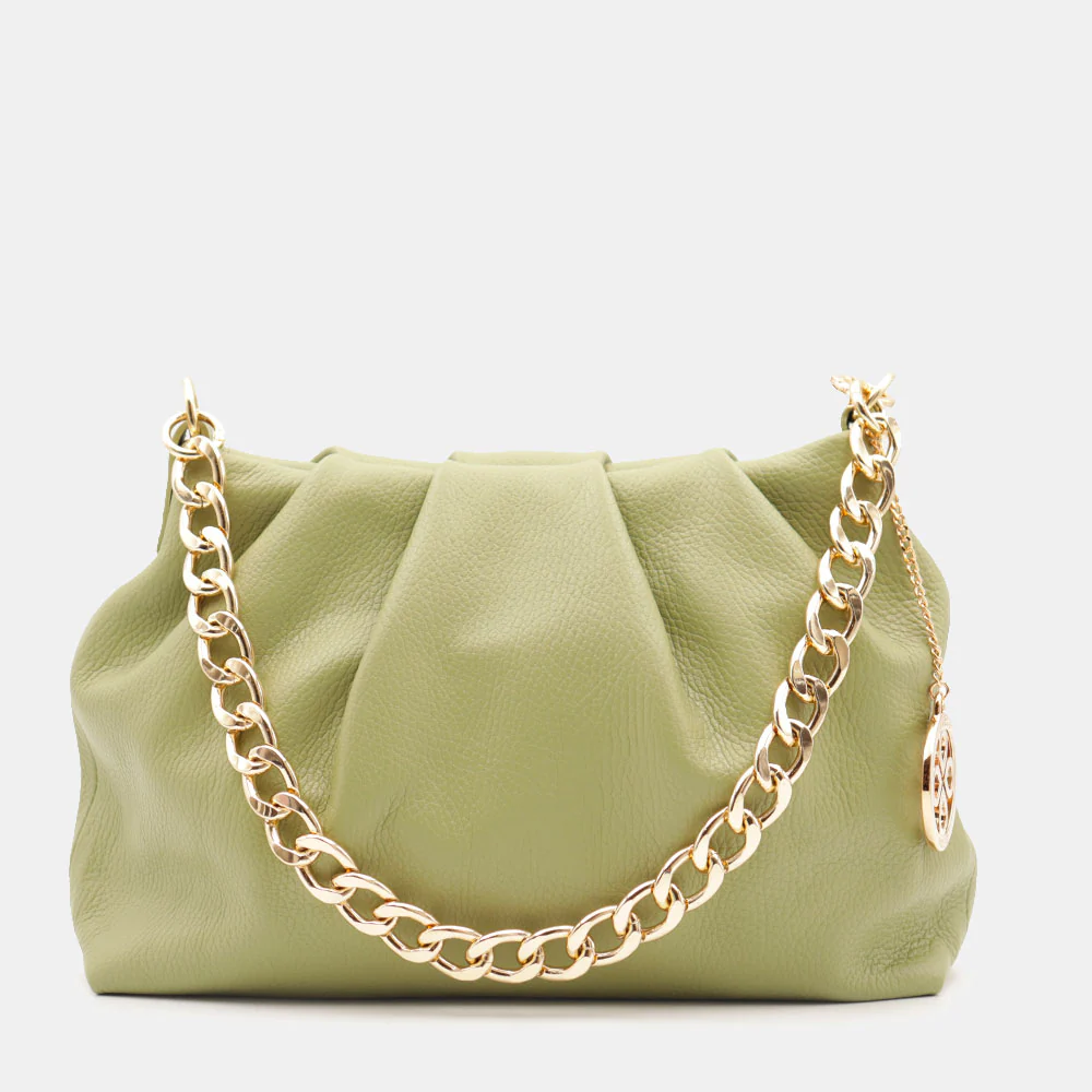 Borsa Hobo a Spalla con Catena VIAVERDI in Pelle Verde Made in Italy linea Monteriggioni