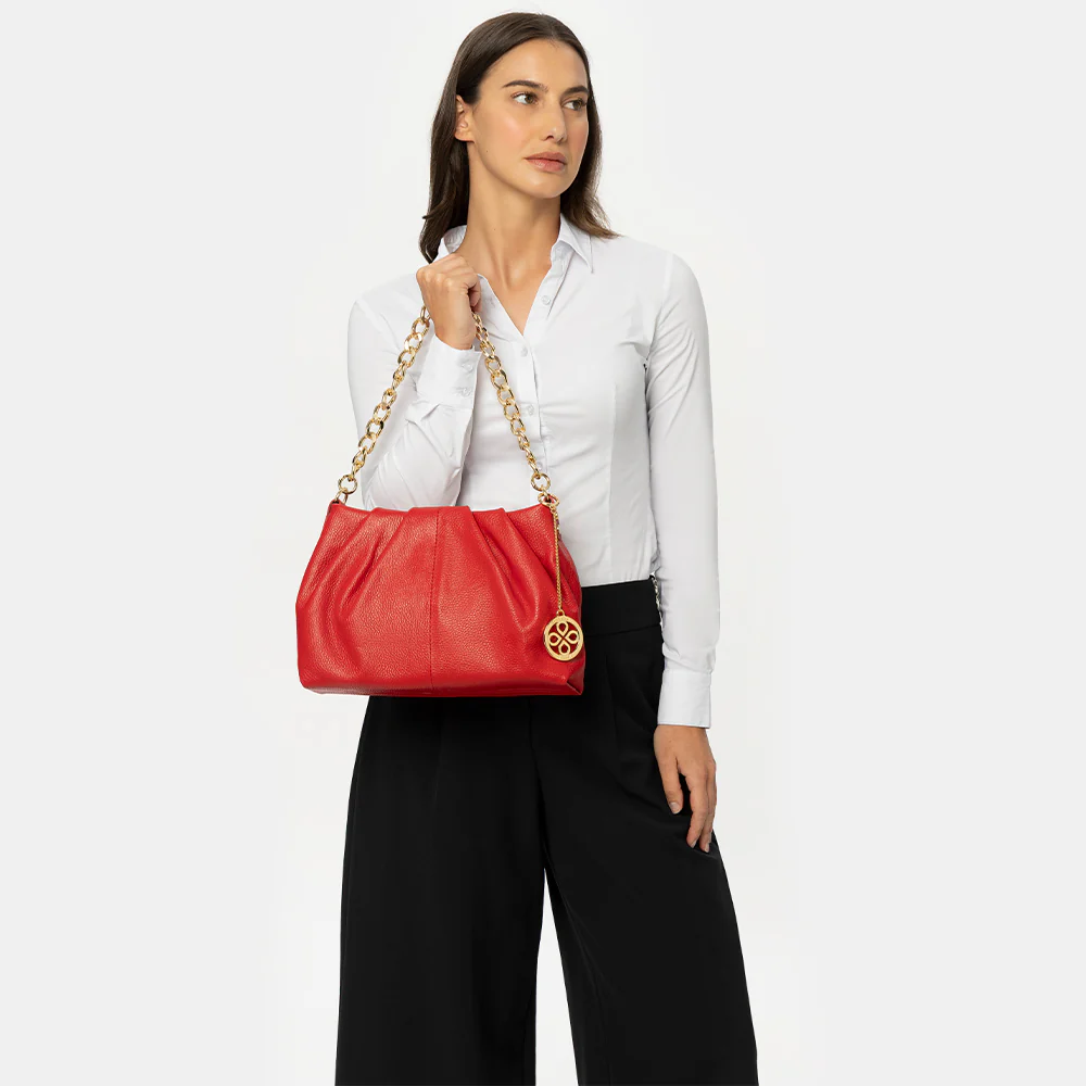 Borsa Hobo a Spalla con Catena VIAVERDI in Pelle Rossa Made in Italy linea Monteriggioni - Image 3