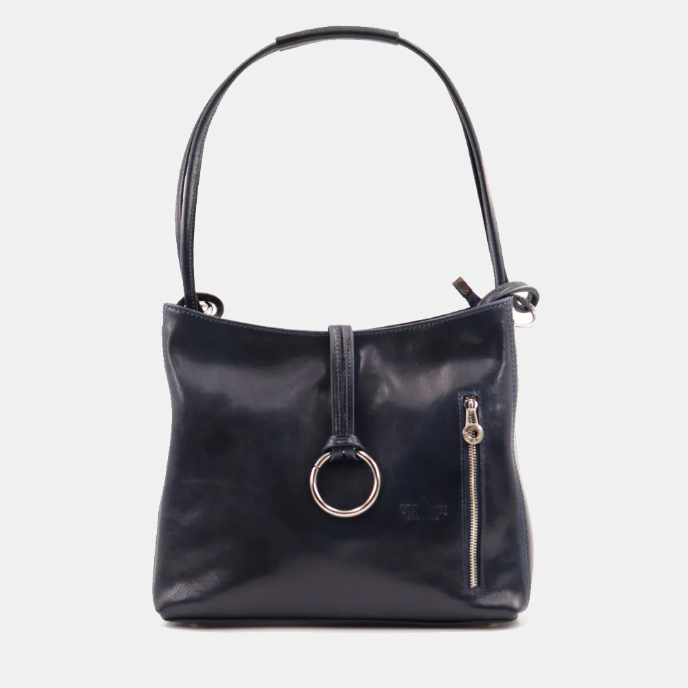 Borsa Hobo a Spalla VIAVERDI in Pelle Blu Made in Italy linea Firenze